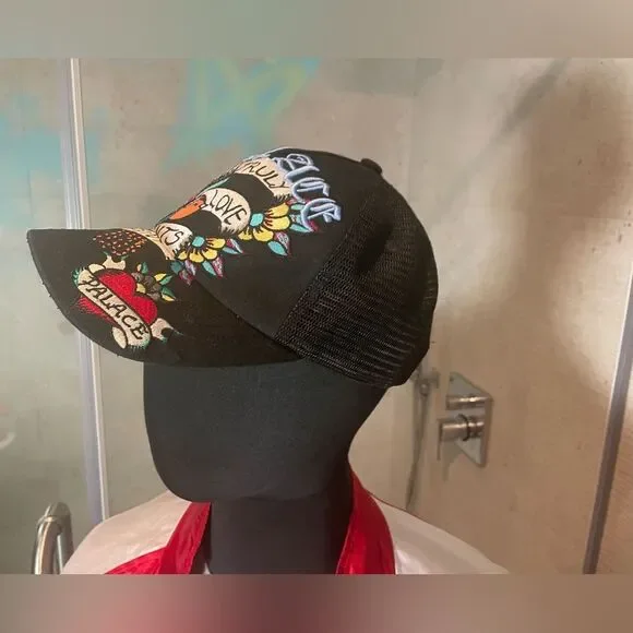 Palace Y2k Adjustable Hat - Unisex - Black/Red Closedpin Heart Embroidered